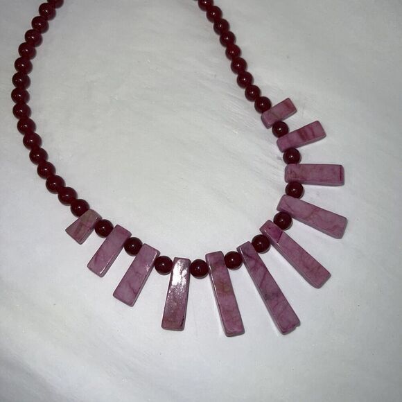 Garnet Bead And Purple Azurite Stone 19” Necklace With 925 Silver Toggle Clasps - Picture 8 of 12